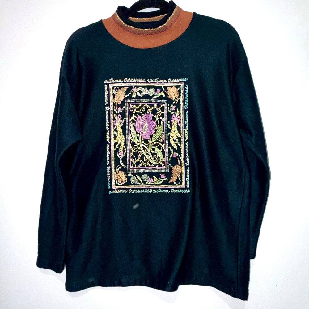 Vintage 90’s Bobbie Brooks Black Autumn Treasures Granny Sweatshirt USA MED